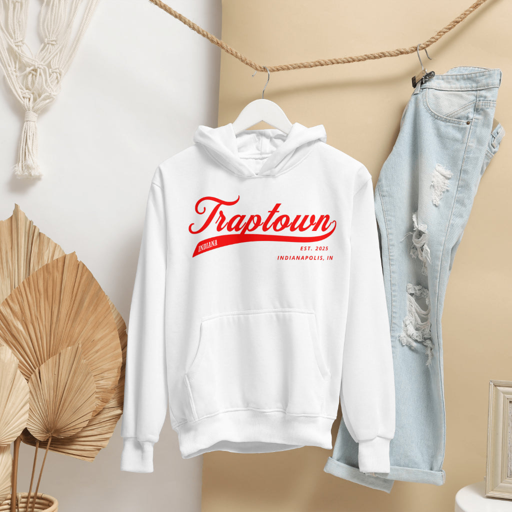 White Hoodie with Red Traptown