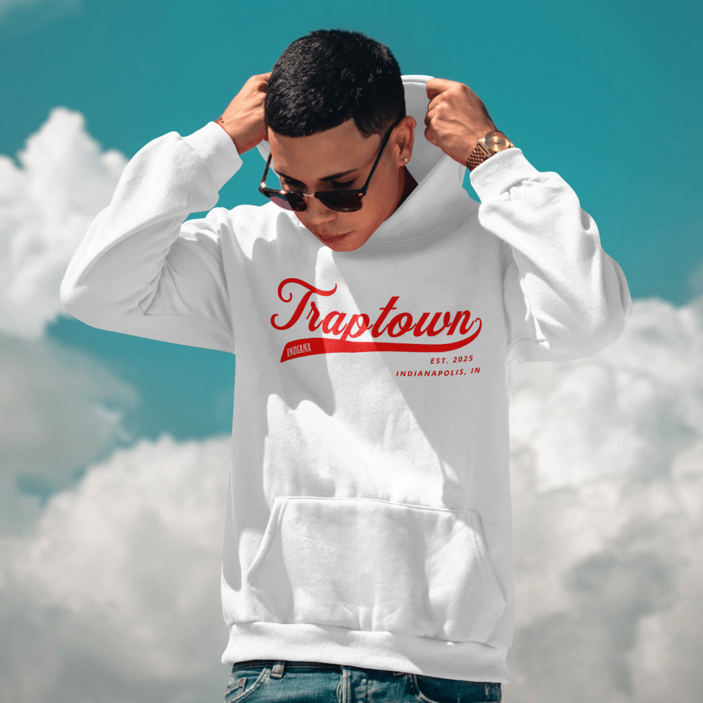 White Hoodie with Red Traptown