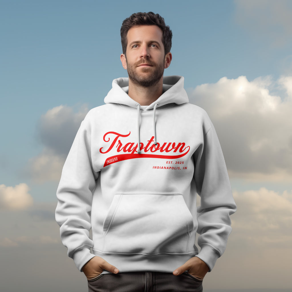 White Hoodie with Red Traptown