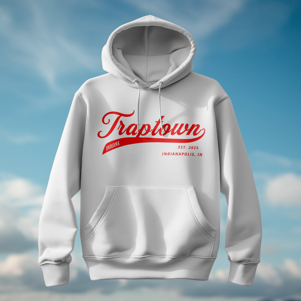 White Hoodie with Red Traptown