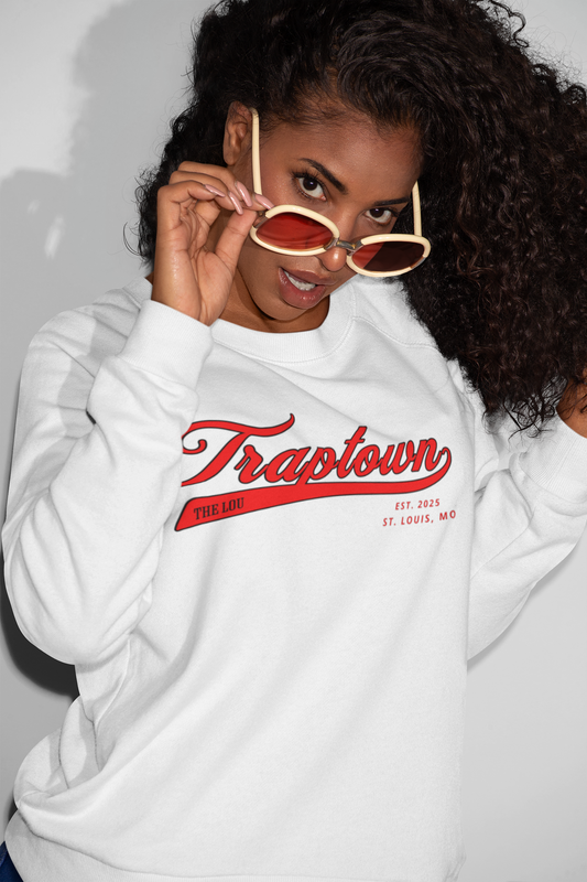 (St.Louis Edition) White Crewneck with Black and Red